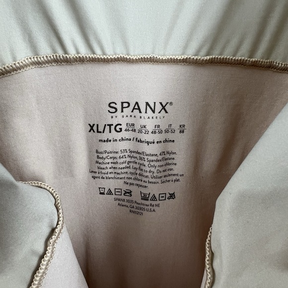 Spanx Bodysuit Open Bust Mid Thigh Shapewear Slimming Thick Straps Tan Size XL - Picture 9 of 9